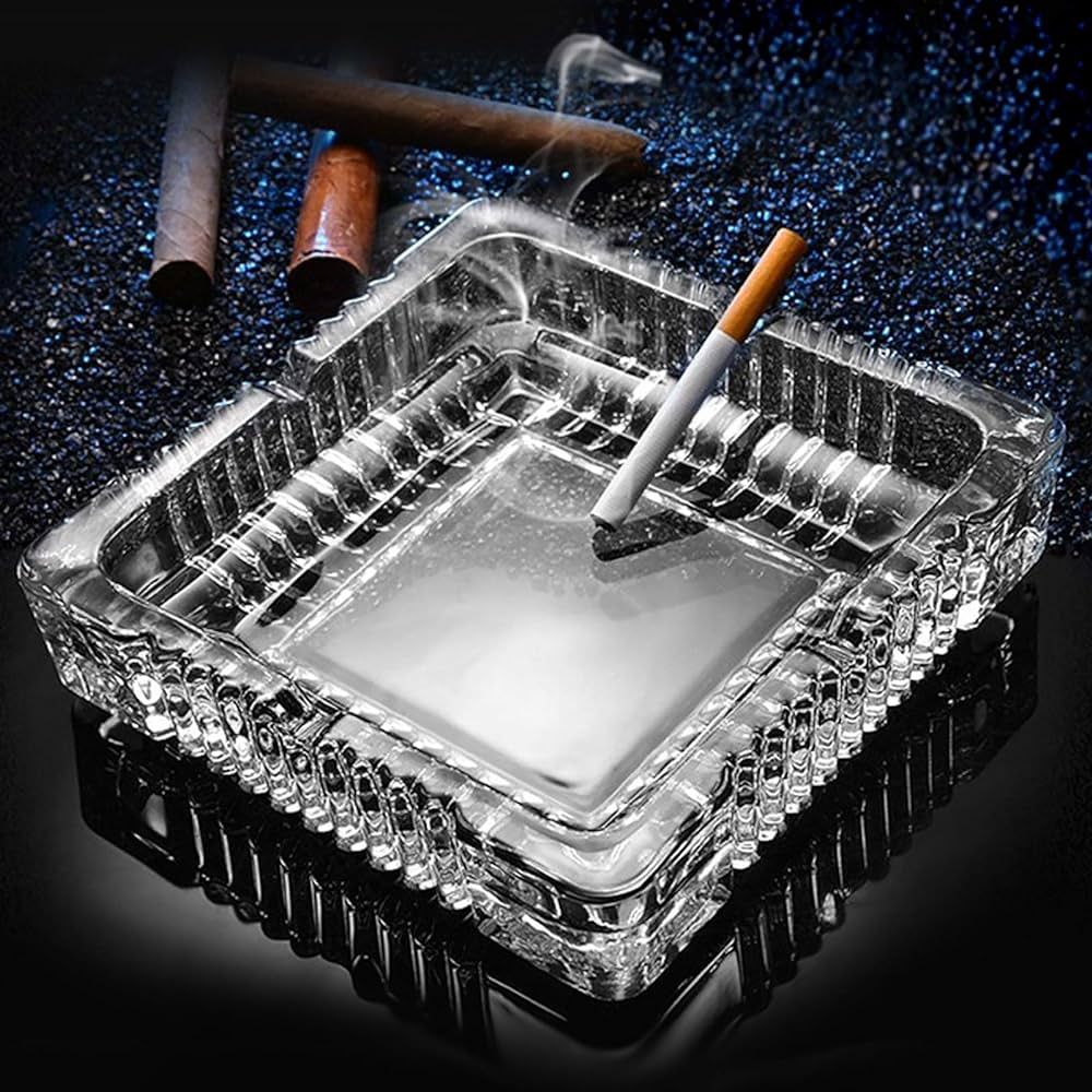 Ashtray, Large Glass Ashtray for cigarette cigar, Clear Crystal Ash trays Outdoor Glass Spuare As... | Amazon (US)