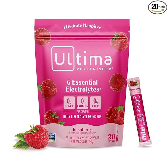 Ultima Replenisher Daily Electrolyte Powder Drink Mix – Raspberry, 20 Stickpacks – Hydration ... | Amazon (US)