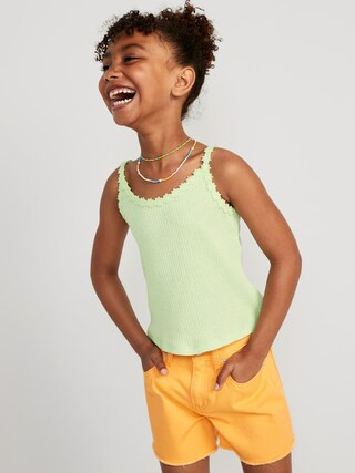 Rib-Knit Lace-Trim Fitted Cami for Girls | Old Navy (US)