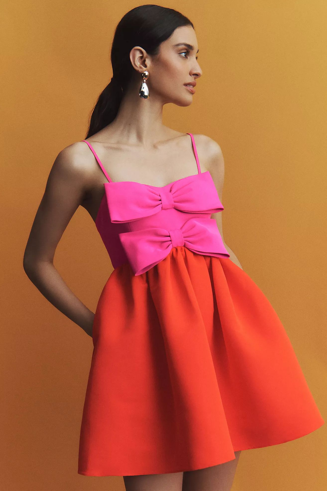 Sachin & Babi Sloane Taffeta Double-Bow Pleated Colorblock Mini Dress | Anthropologie (US)