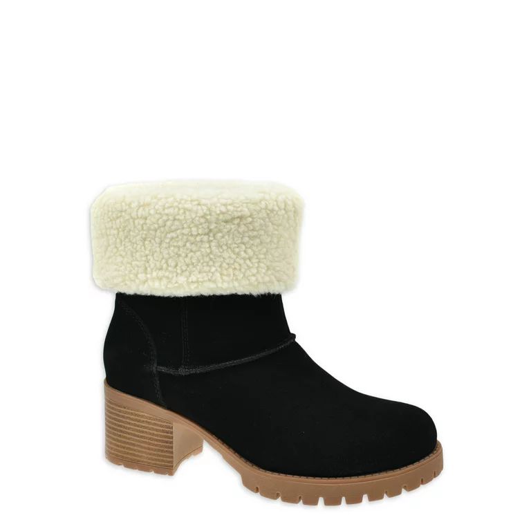 Time and Tru Women's Fold Over Heeled Cozy Boot | Walmart (US)