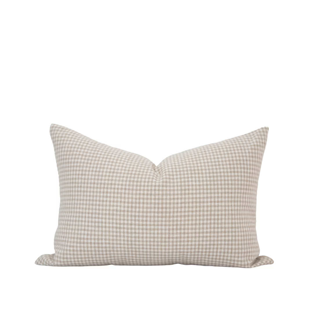 CHLOE Beige Gingham Line Pillow Cover Tan Gingham Pillow - Etsy | Etsy (US)
