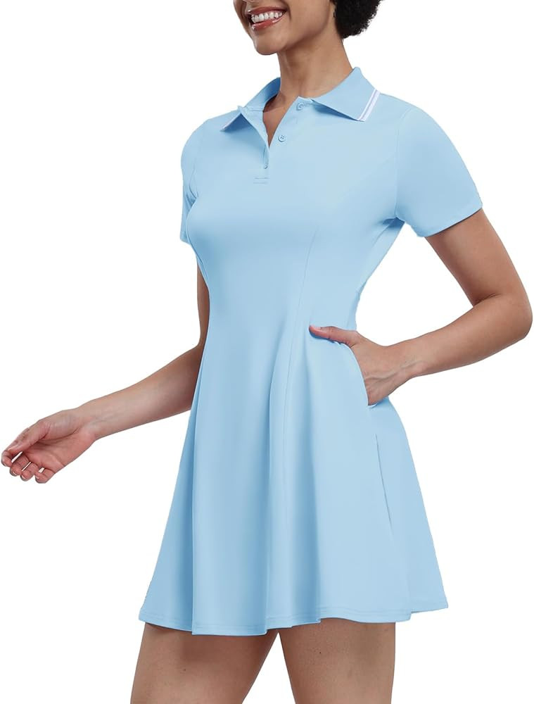 Womens Tennis Dresses Golf Dress Short Sleeve with Shorts Workout Athletic Dress | Amazon (US)