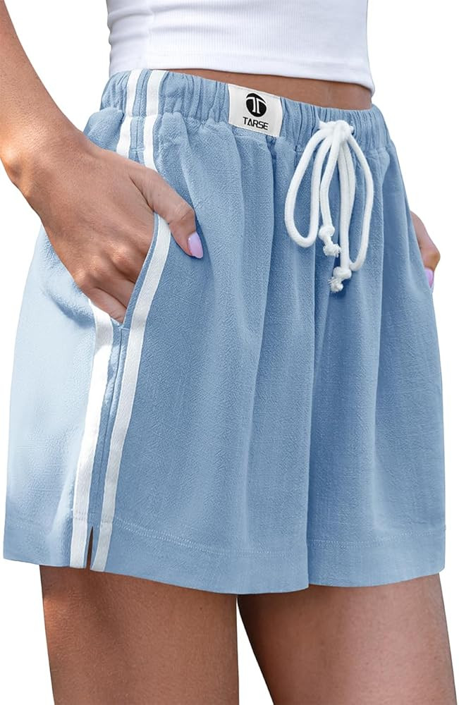 TARSE Womens Casual Shorts Linen Lounge Loose Fit Boxer Shorts Elastic Waist Summer Beach Bottoms | Amazon (US)
