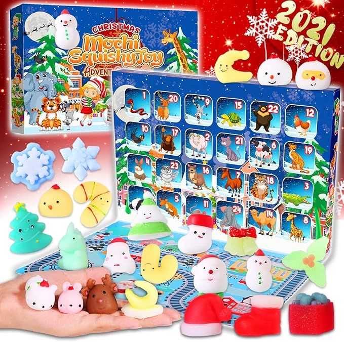 Christmas Squishy Toys Advent Calendar 2021 - 24Pcs Party Favors Fidget Anxiety Relief Sensory Au... | Amazon (US)