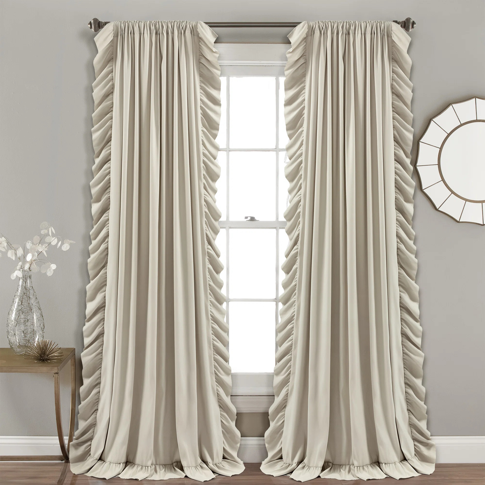Lush Decor Reyna Ruffle Semi-Sheer Curtain Panels Pair Drapes (Set of 2) (Set of 2) | Wayfair North America