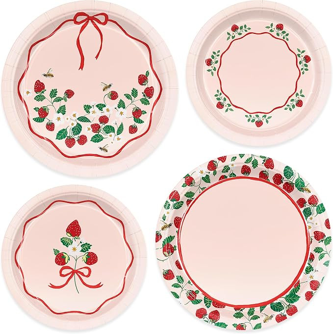 48Pcs Strawberry Paper Plates Disposable Dessert Plates Party Tableware for Strawberry Themed Bir... | Amazon (US)