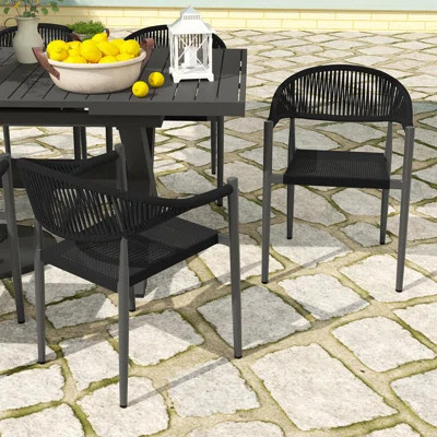8 Person Stacking Patio Dining Armchair With Extendable Table Set | Wayfair North America