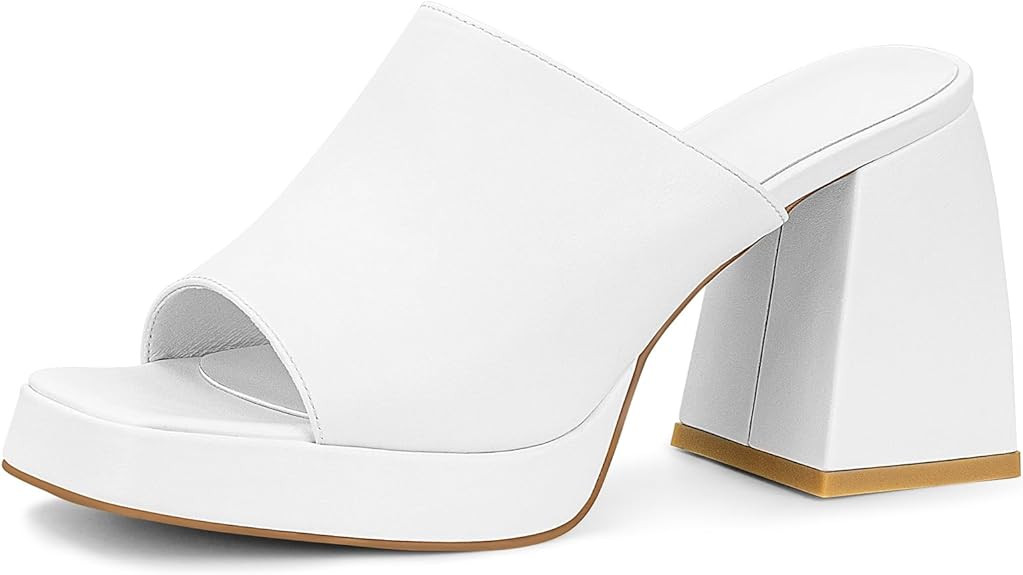 DOEYG Platform Heels for Women Sexy Open Square Toe Chunky High Heels Slip on Summer Mules | Amazon (US)