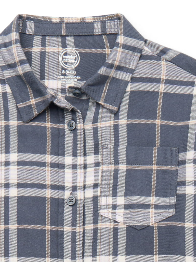Wonder Nation Girls Long Sleeve Flannel Shirt, Sizes 4-18 & Plus - Walmart.com | Walmart (US)
