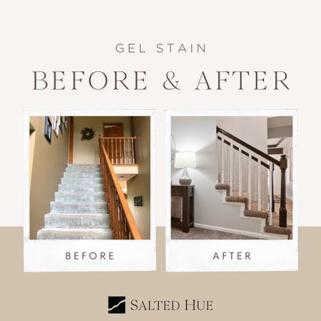 before and after, transformation, stairway, hand rail, gel stain, dark stain, wood stain

#LTKhome #LTKstyletip