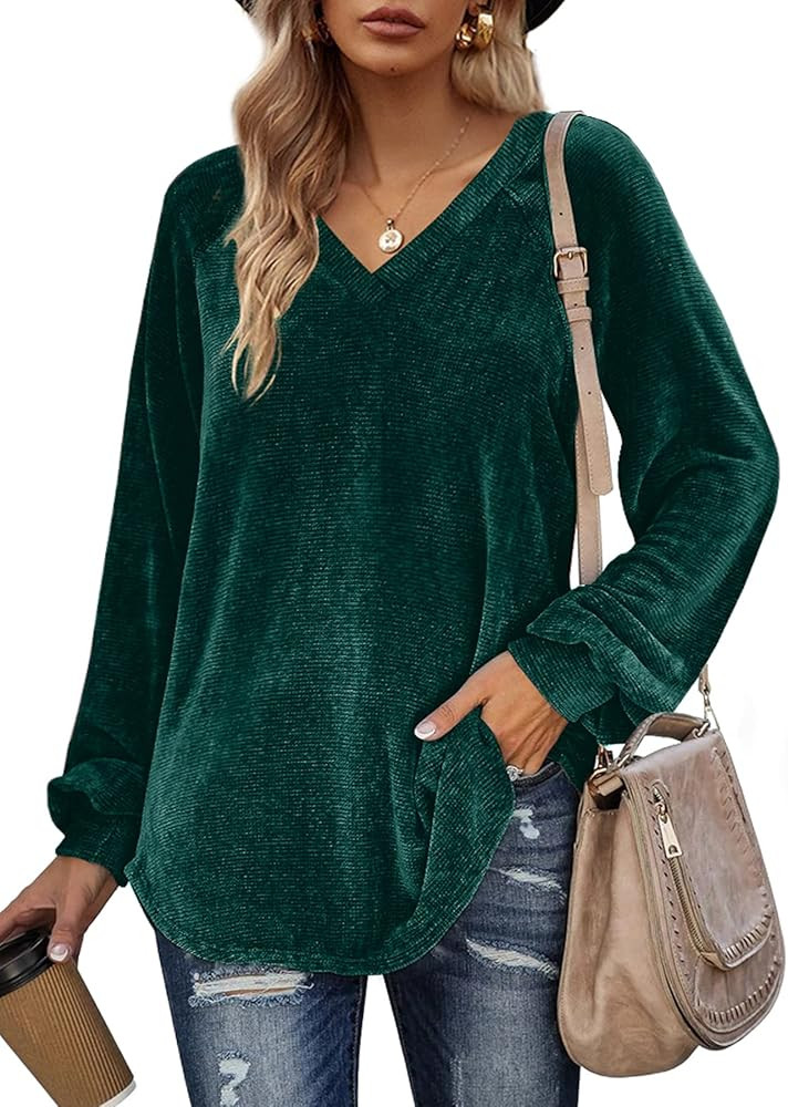 Sieanear Sweaters for Women Oversized Pullover Sweatshirts Casual V Neck Balloon Sleeve Tops | Amazon (US)