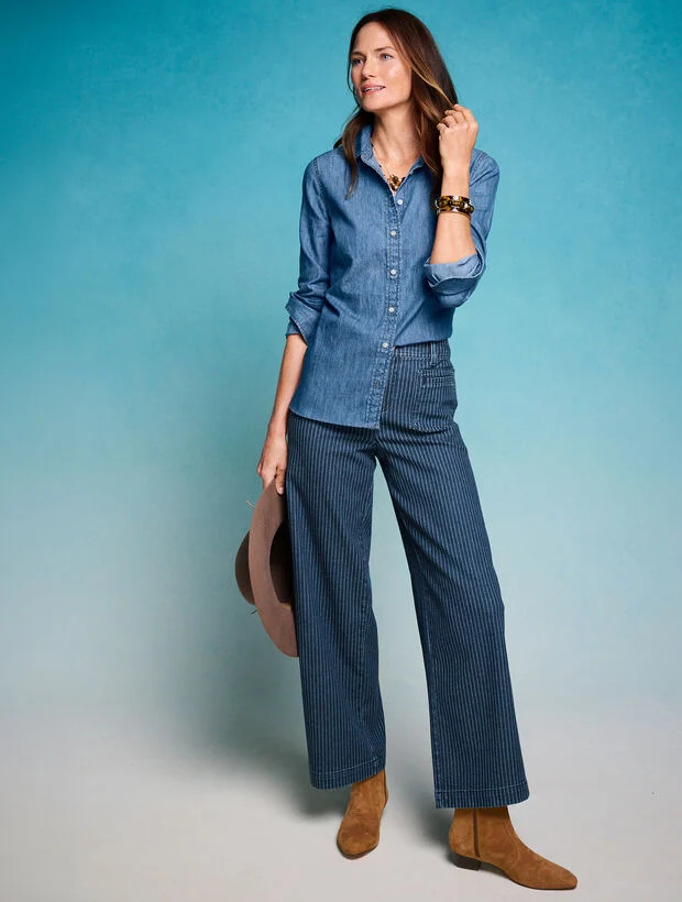 Wide Ankle Patch Pocket Jeans - Pinstripe | Talbots