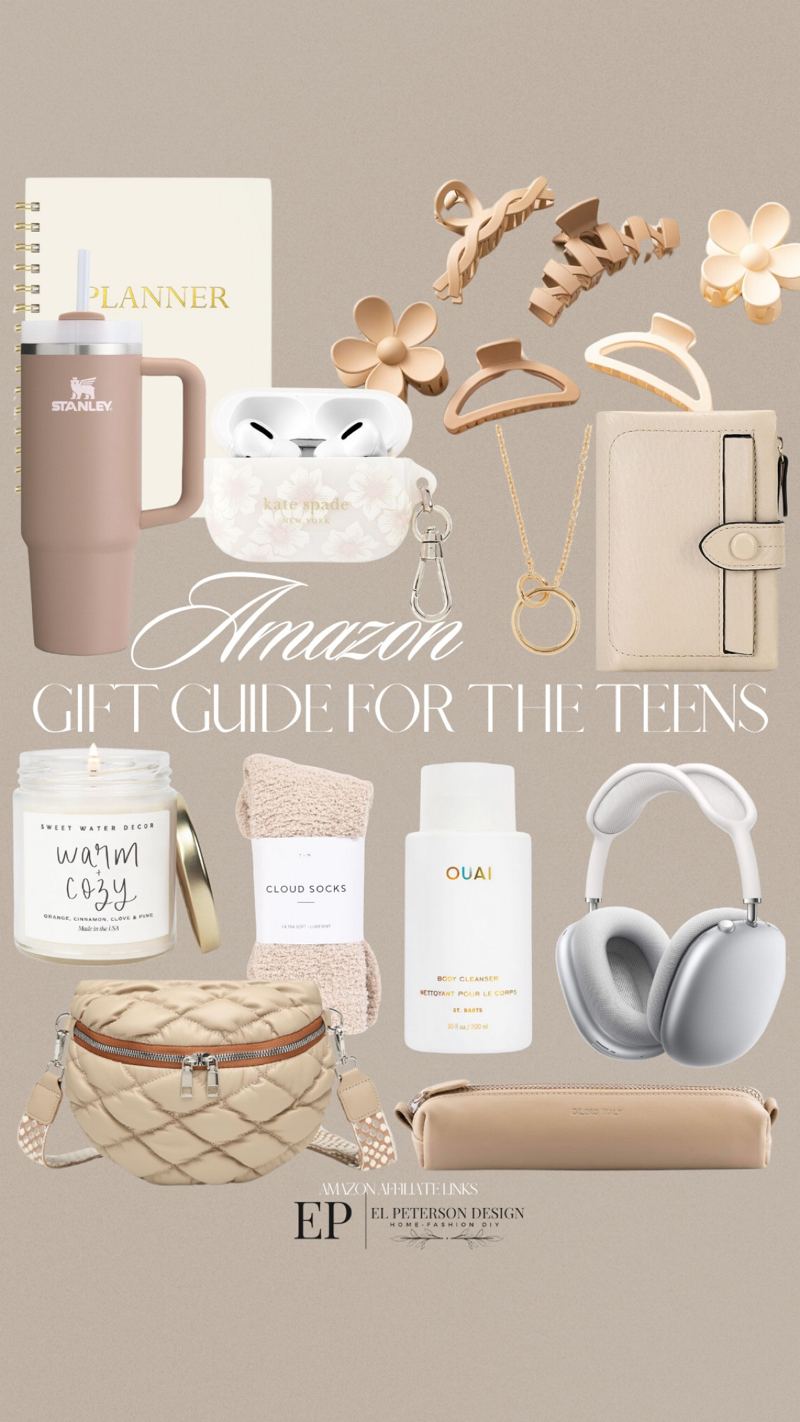 Amazon gift guide
Stanley cup
Planner
Earbuds
Wallet
Necklace
Hair clips
Belt bag
Candle
Headset
Socks 
Body cleanser
Leathered zipper bag 

#LTKGiftGuide