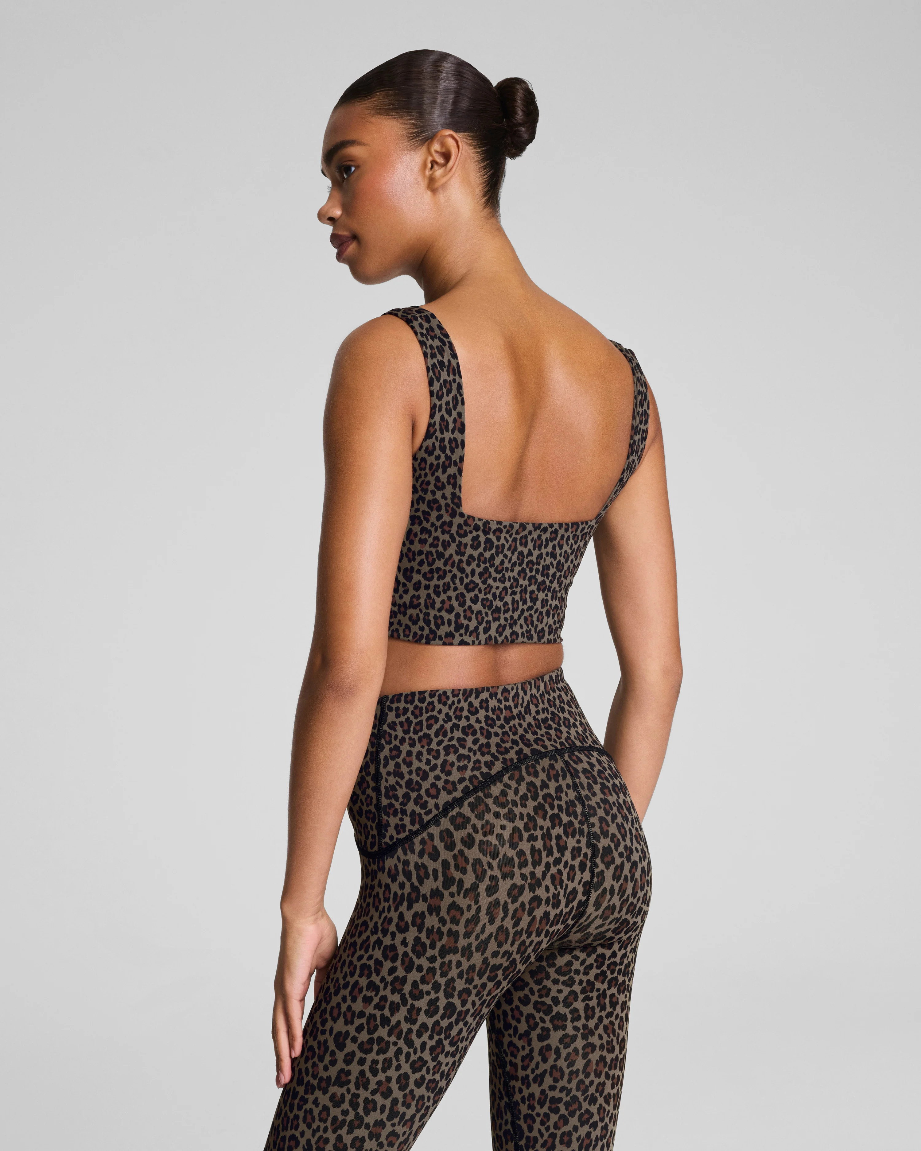 SPANX Leopard Cropped Tank - Built-In Bra Square Neck Active | Spanx