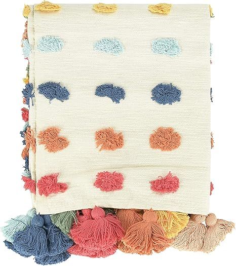 Creative Co-Op 60" L x 50" W Woven Cotton Tufted Dots & Tassels Throw, Multicolor | Amazon (US)