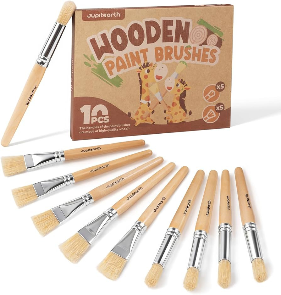 JUPITEARTH Jumbo Paint Brushes for Kids, Easy Grip Round and Flat Toddler Paint Brushes with Natu... | Amazon (US)