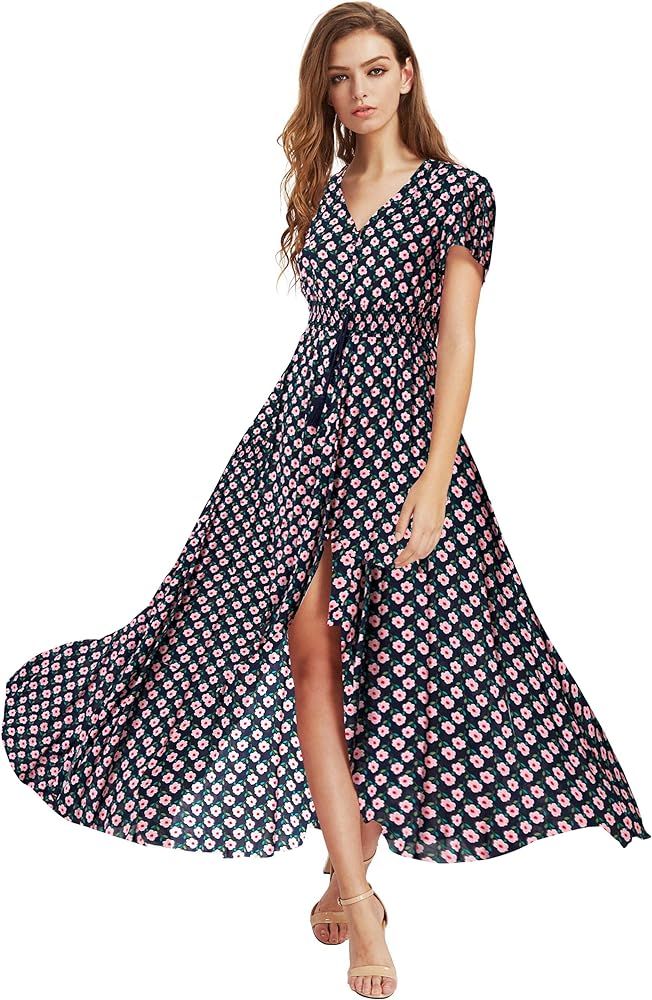 Milumia Women Button Up Floral Print Party Split Flowy Maxi Dress | Amazon (US)