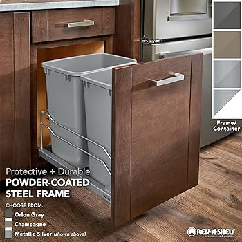Rev-A-Shelf Steel Bottom Mount Double Pull Out Waste Container for Under Kitchen Cabinets with So... | Amazon (US)