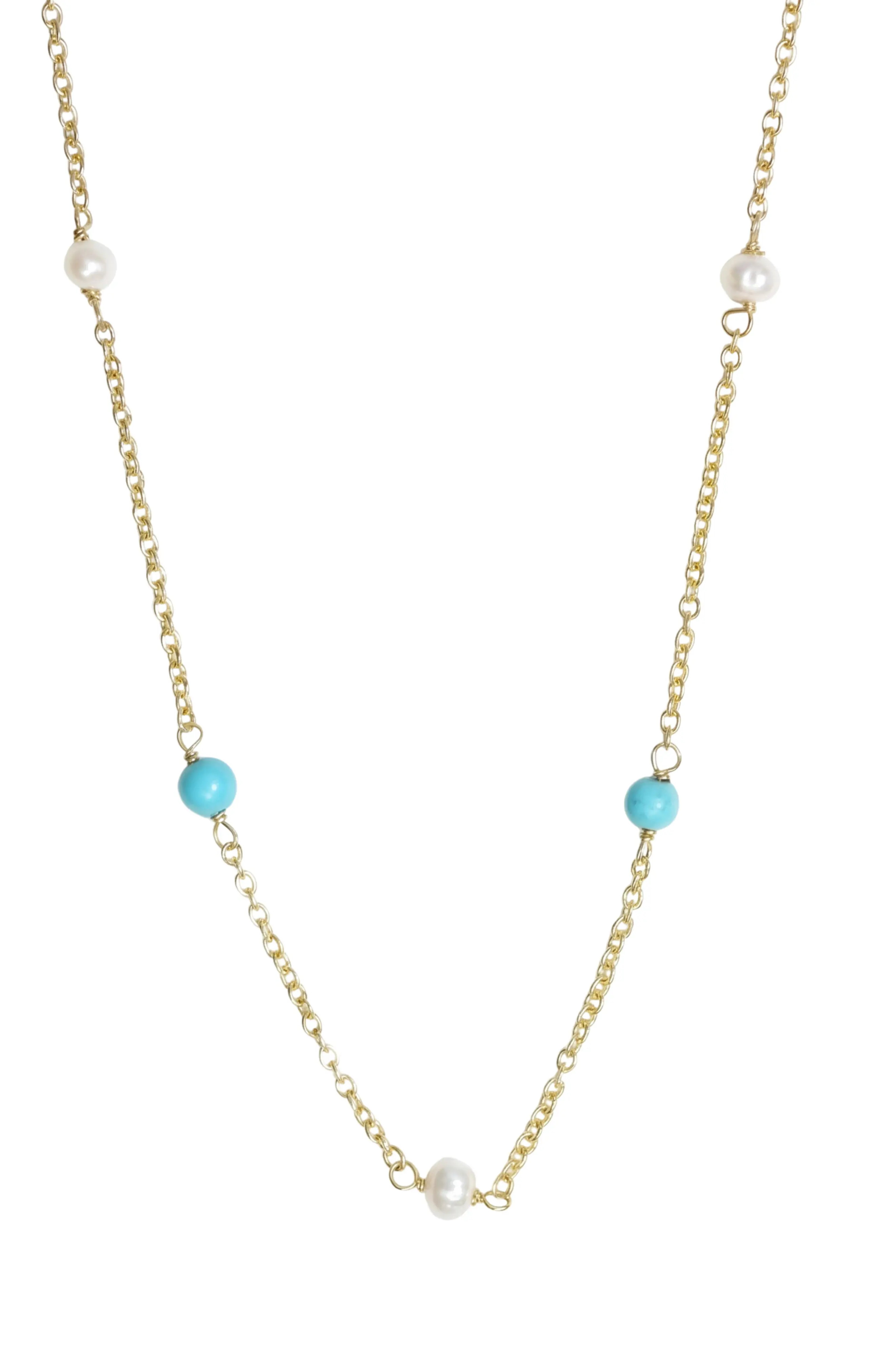 Cultured Pearl & Turquoise Station Necklace (Women) | Nordstrom | Nordstrom