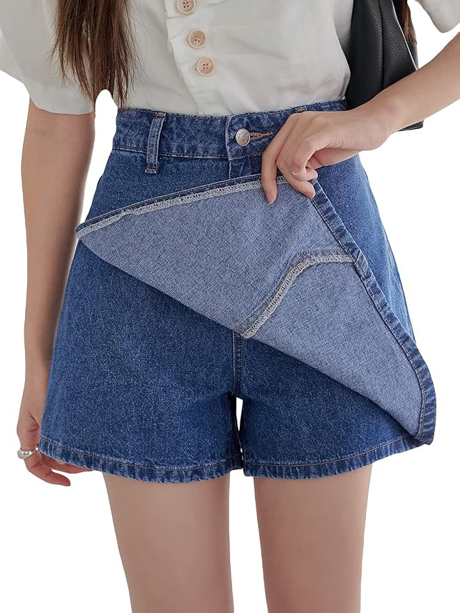 MakeMeChic Women's Denim Skort Skirt High Waisted Wrap Jean Shorts | Amazon (US)
