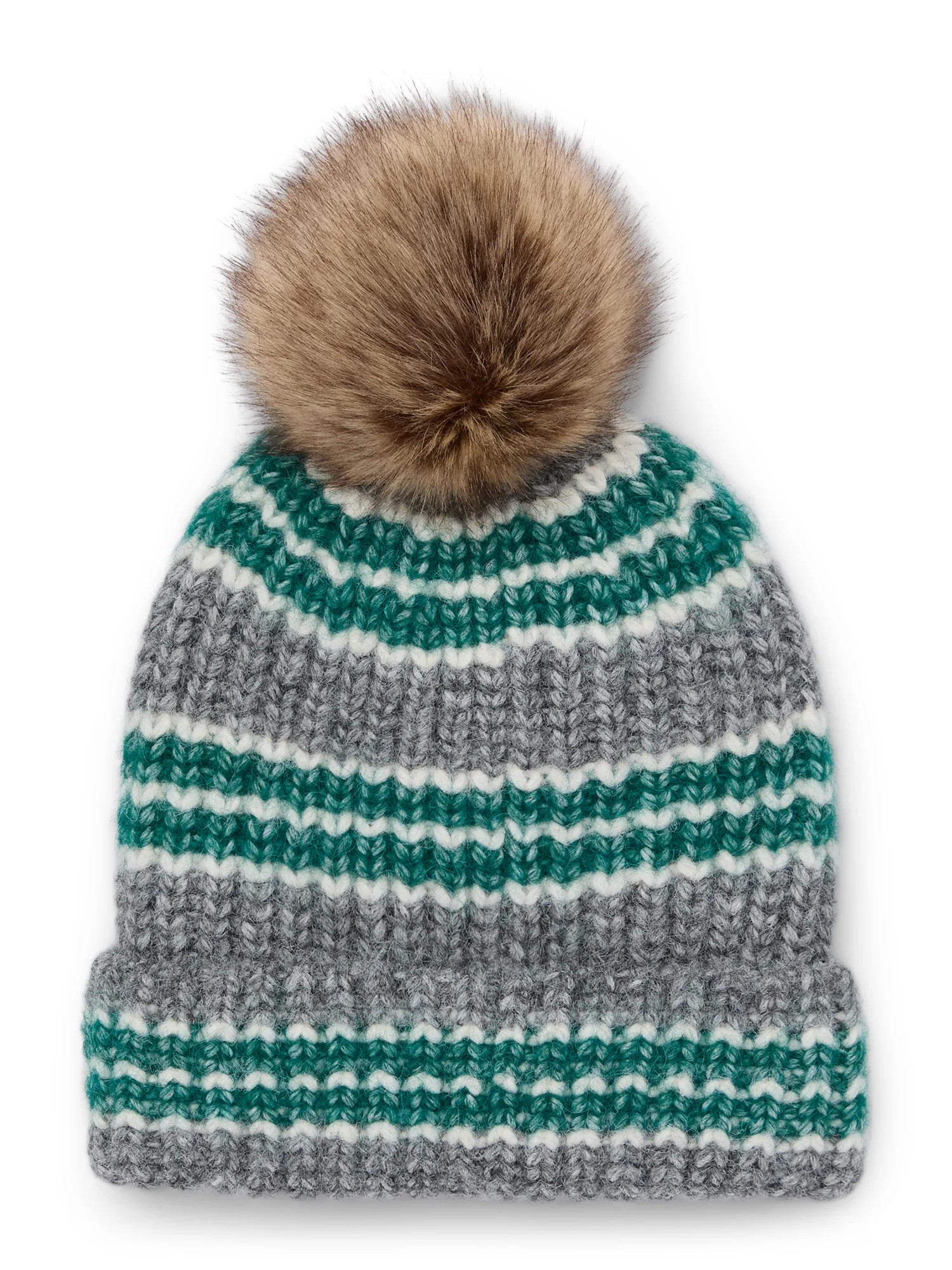 Time and Tru Women's College Pom Winter Beanie, Green Combo | Walmart (US)