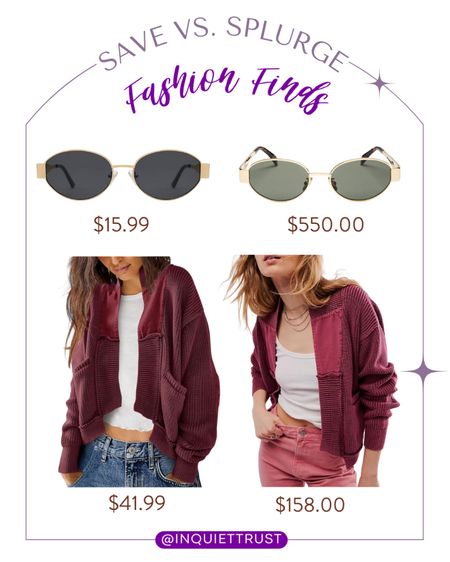 Save vs. splurge on these chic sunglasses and maroon knitted jacket!
#lookforless #afforfablefinds #springfashion #casuallook

#LTKstyletip #LTKSeasonal