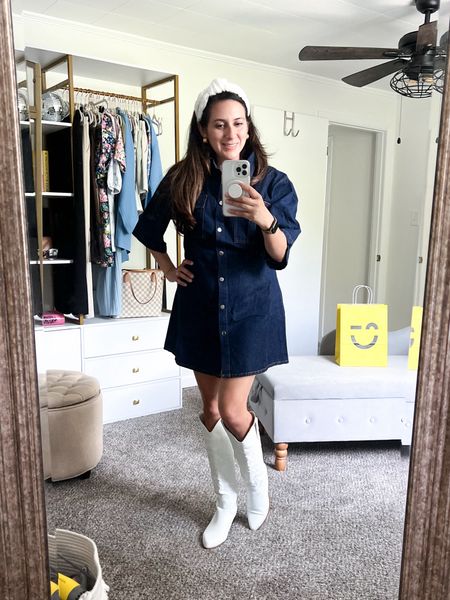 I decided to style my new denim button up dress which will make the perfect summer outfit! 💙 4th of July is almost here!  🇺🇸⭐️💙 This dress would be fun for summer concert events as well. I added cowgirl boots and a statement headband.
I love the denim dress trend! It’s timeless and cute.  

Summer outfits, June outfit, summer fashion  Brandikimberlystyle 

I linked dress and bag details! 

#LTKSeasonal #LTKOver40 #LTKStyleTip #LTKStyleTip #LTKOver40 #LTKSeasonal