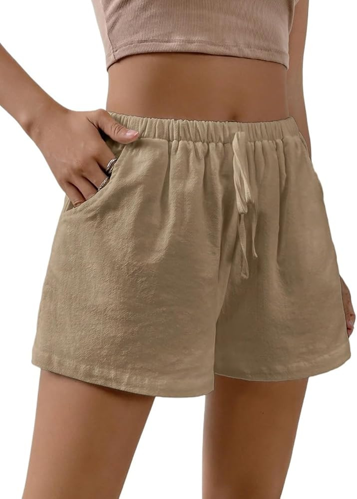 Womens Mid-Rise Shorts Casual Solid Knot Waist Wide Leg Shorts | Amazon (US)