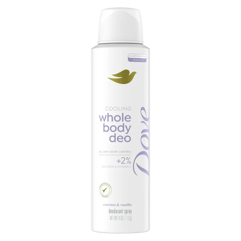 Dove Women's Whole Body Deodorant Spray Invisible Coconut & Vanilla Aluminum Free, 4 oz | Walmart (US)