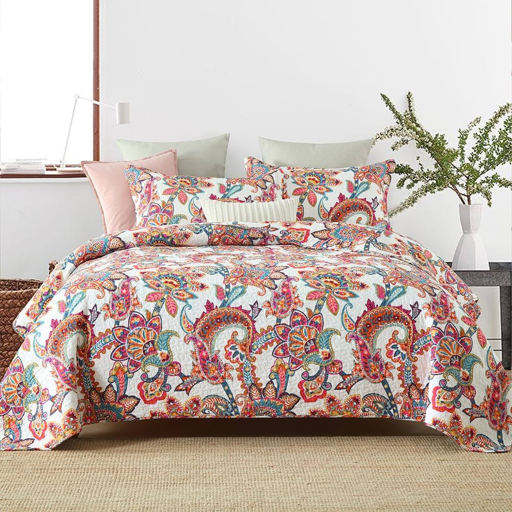 Wistown Cotton Bedspread Bedding Coverlet Quilt Sets, 3 Pieces Reversible Vintage Branch Floral R... | Amazon (CA)