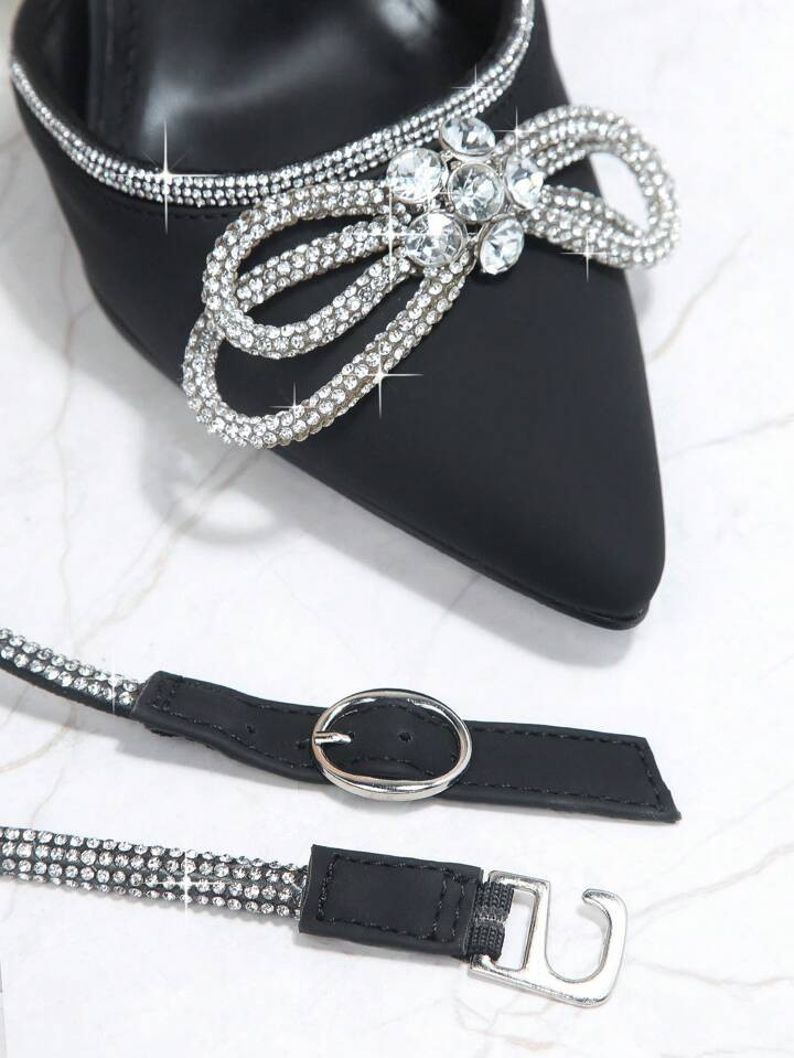 Rhinestone Bow Pointy Toe Pumps | SHEIN