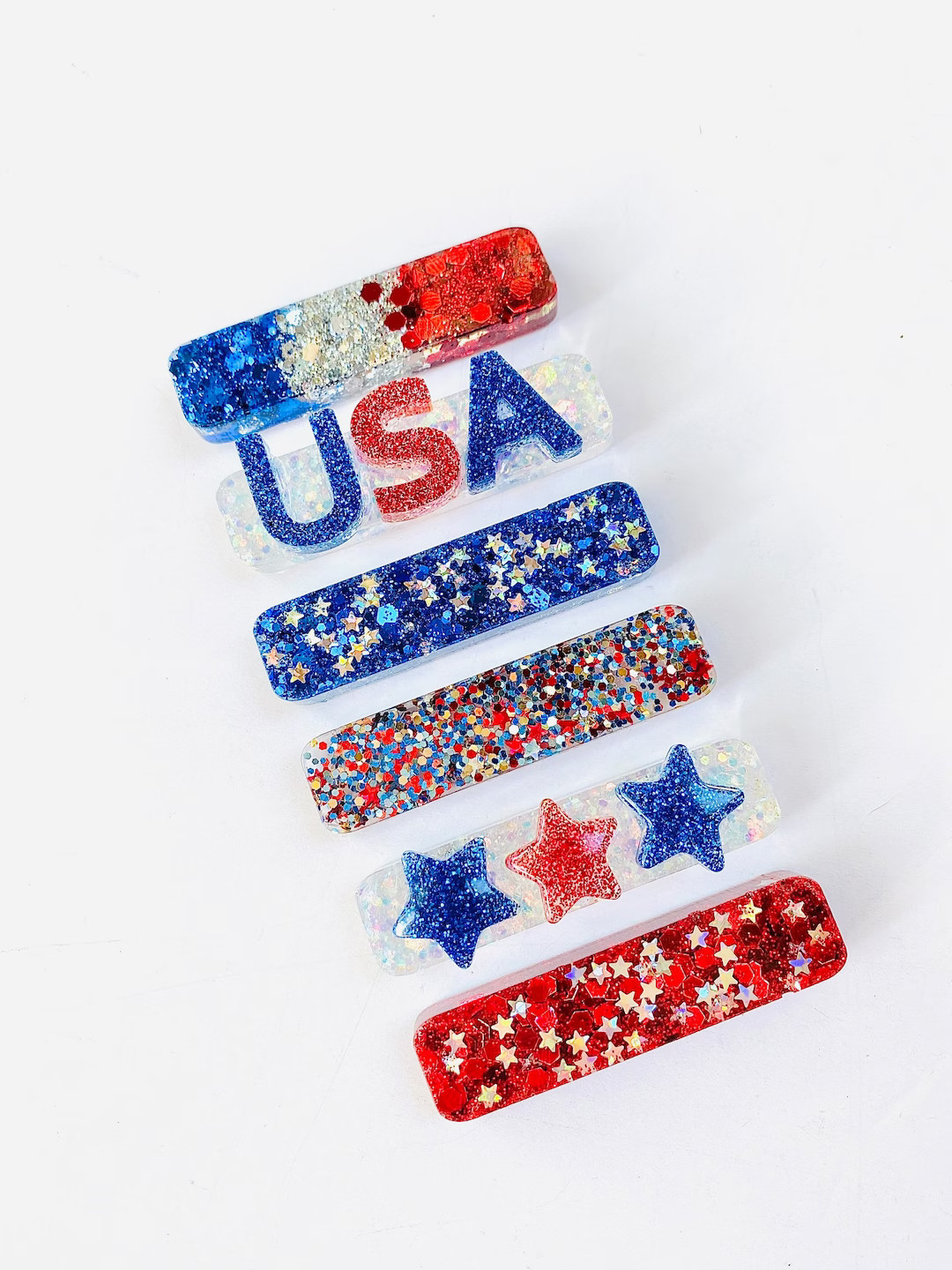 July 4th Hair Clips for Girls|USA Hair Clips|Memorial Day Hair Clips| Resin Hair Clip| Glitter Ha... | Etsy (US)