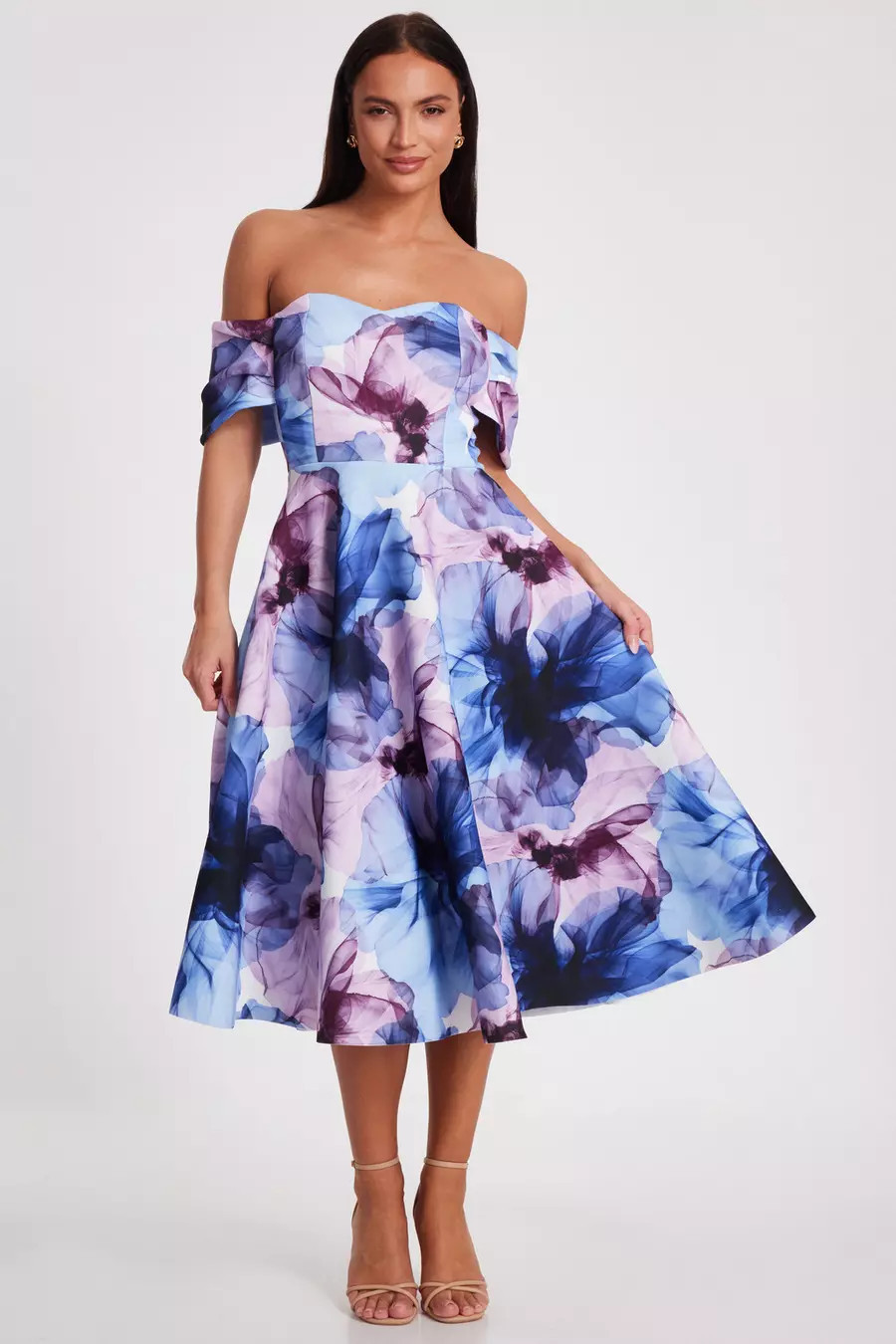 Light Blue Floral Skater Dress | Quiz Clothing