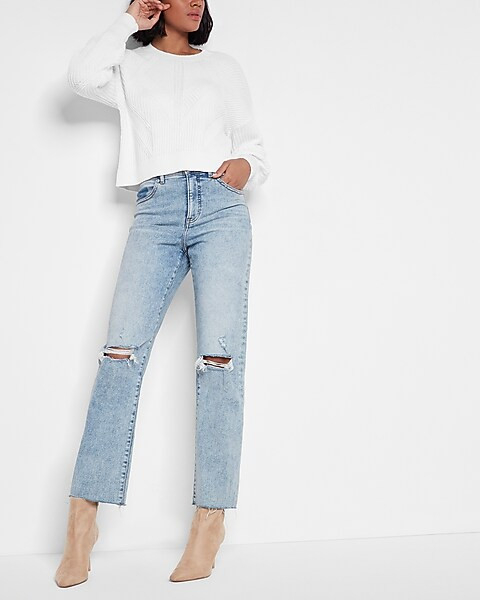 Ribbed Design Cropped Sweater | Express