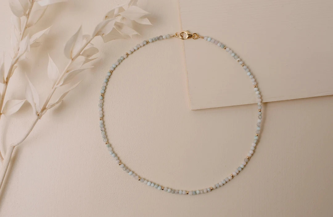 Light Blue Dainty Gemstone Necklace | 3mm Gemstone Necklace | Danity Necklace | Laying Necklace |... | Etsy (US)