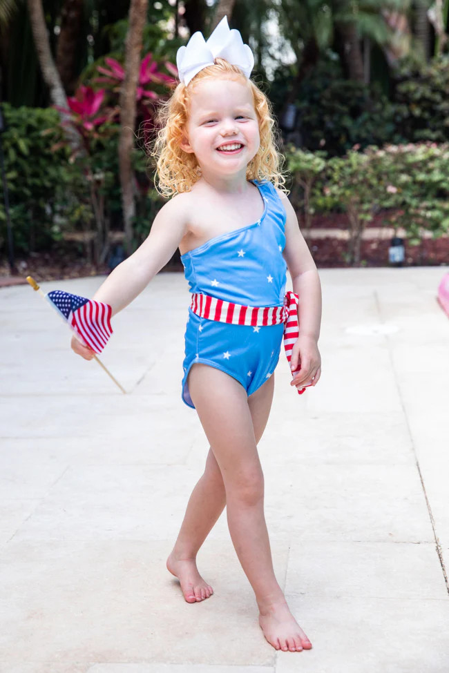 Simple Oasis Kids Stars and Stripes One Piece Cut-Out Swimsuit | Pink Lily