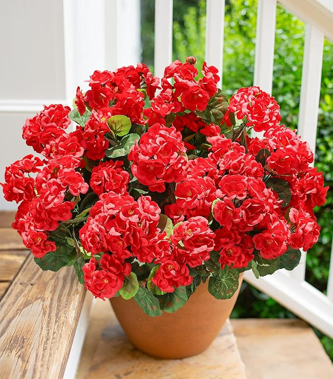 Artificial Geraniums Fake Flowers for Outdoors Decoration, 6 Bundles Silk Geraniums Red Flower UV... | Amazon (US)