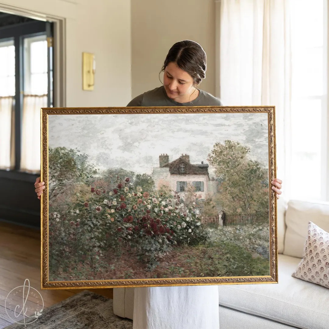 Vintage Oil Painting | Claude Monet French Cottage Wall Art | Framed Floral Canvas | N131 - Etsy | Etsy (US)