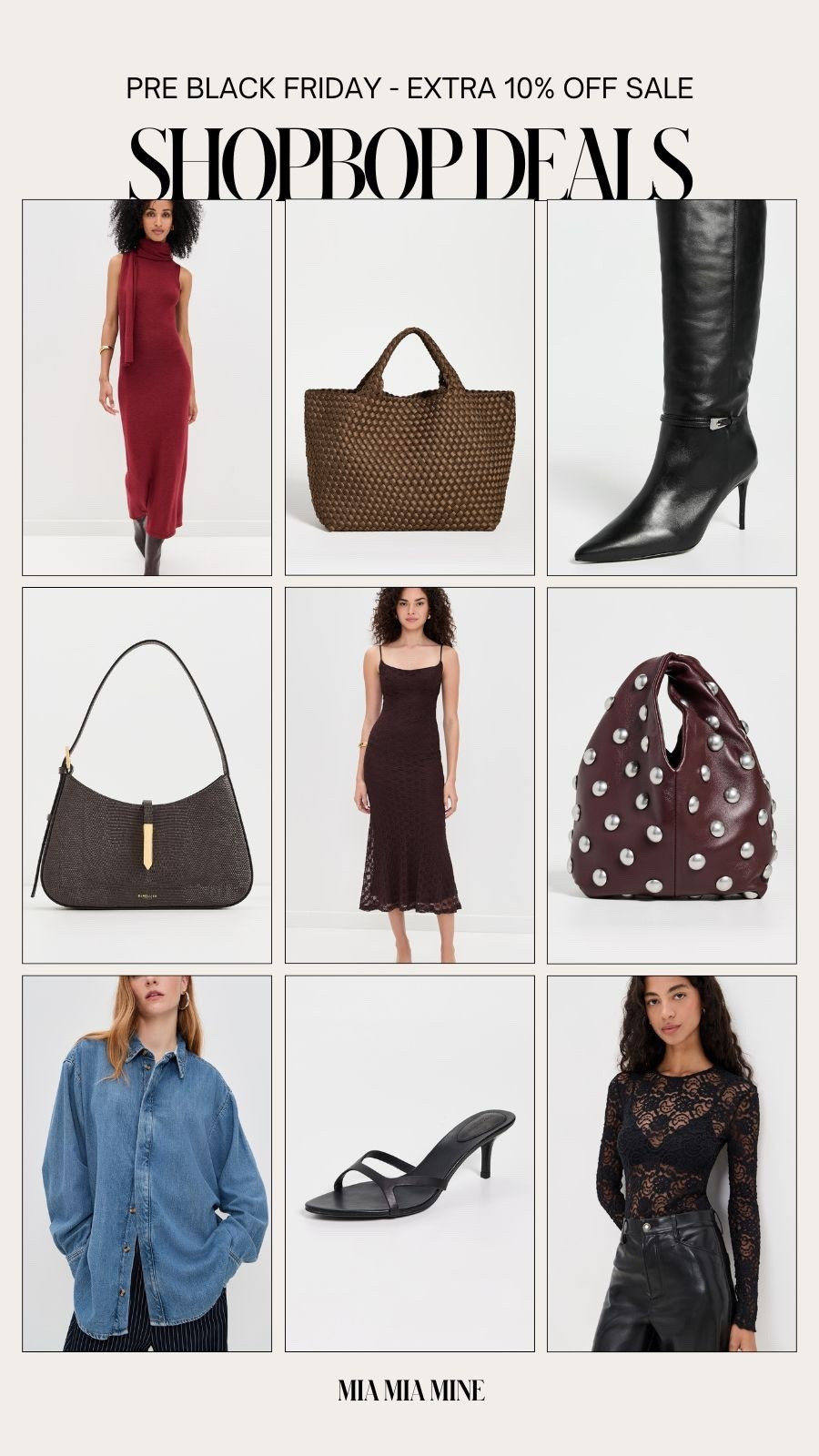 Shopbop pre Black Friday deals
Save an extra 10% off fall dresses, fall boots, designer bags and shoes 

#LTKCyberWeek #LTKSeasonal #LTKSaleAlert