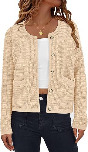 PRETTYGARDEN Open Front Cardigan Sweaters for Women Button Down Long Sleeve Casual Cute Knitted S... | Amazon (US)