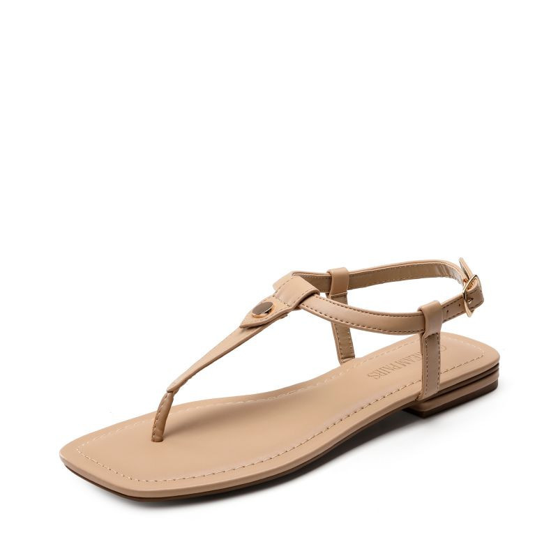 DREAM PAIRS T Strap Thong Flat Sandals With Silk Ribbon | Dream Pairs