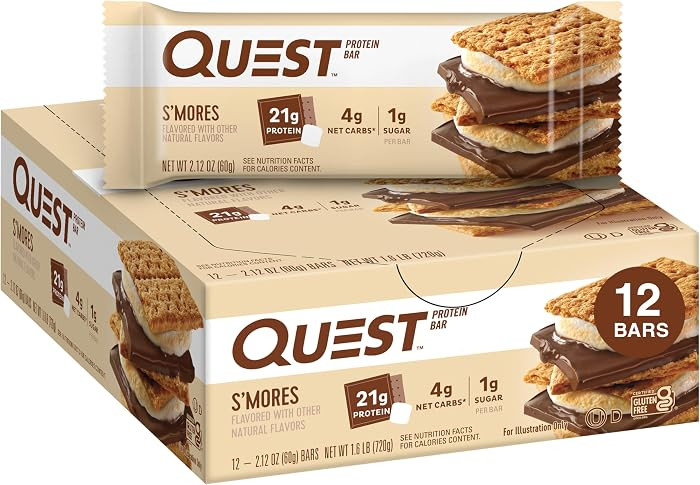 Quest Nutrition S'Mores Protein Bars, 21g Protein, 1g Sugar, 4g Net Carb, Gluten Free, Keto Frien... | Amazon (US)