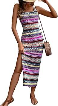 PRETTYGARDEN Maxi Dresses for Women 2024 Summer Casual Tank Dress Fitted Tight Square Neck Beach ... | Amazon (US)