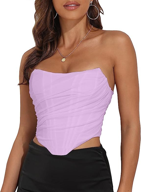 Modegal Women's Vintage Strapless Open Back Boned Mesh Bustier Zip Back Corset Bodyshaper Crop To... | Amazon (US)