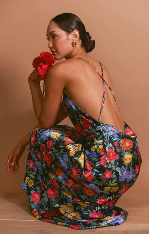 Hailey Slip Dress ~ Charm Peony Black Luxe Satin | Show Me Your Mumu