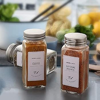 AOZITA 24 Pcs Glass Spice Jars with White Printed Spice Labels - 4oz Empty Square Spice Bottles -... | Amazon (US)