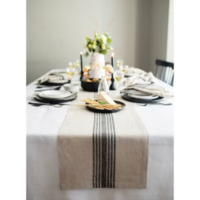 Solino Home Striped Linen Table Runner Black and Natural  14 x 72 Inches Farmhouse | Target