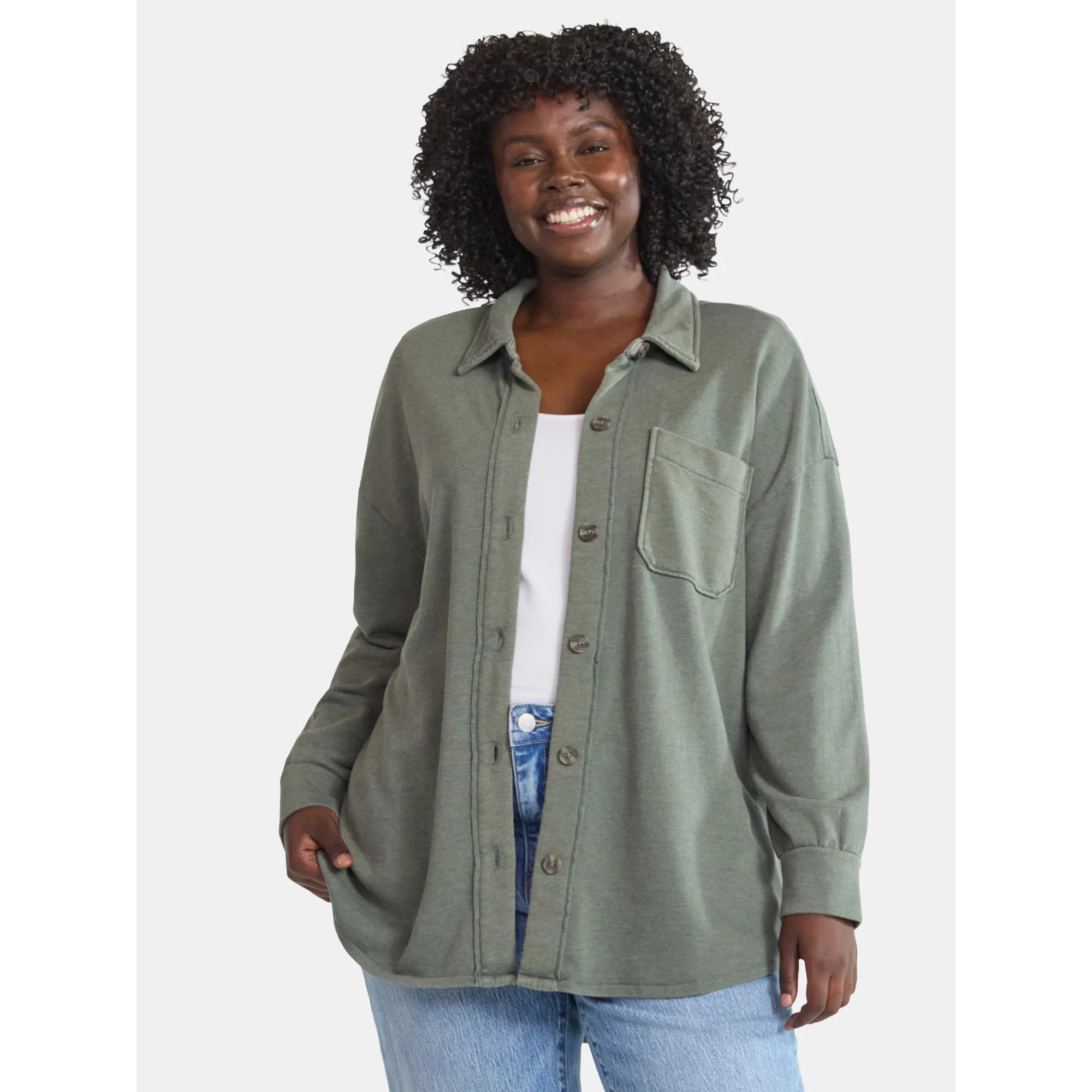 Terra & Sky Women's Plus Knit Shacket, Sizes 0X-5X | Walmart (US)