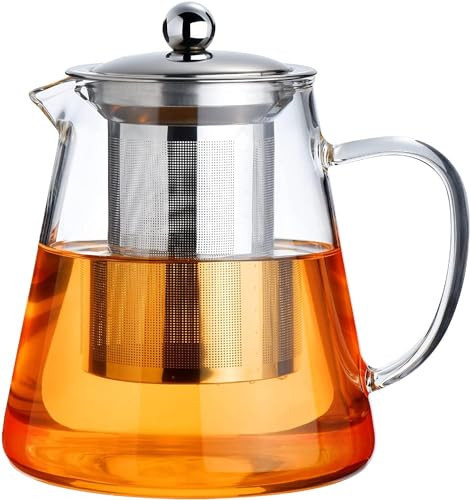PARACITY Glass Teapot Stovetop 44 OZ, Borosilicate Clear Tea Kettle with Removable 18/8 Stainless Steel Infuser, Teapot Blooming and Loose Leaf Tea Maker Tea Brewer for Camping, Travel (1300ml) | Amazon (US)